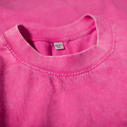 A vibrant pink faded cotton harajuku multicolors oversized t shirt with crew neck for unisex summer retro fashion