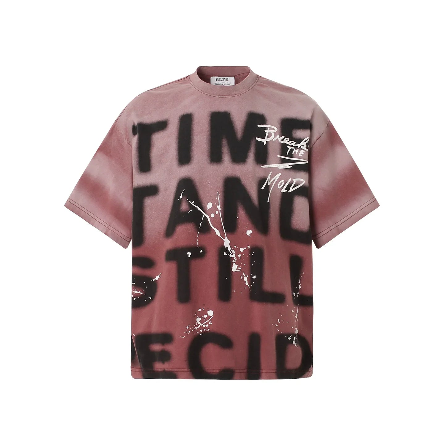 A dusty rose oversized hip hop t-shirt harajuku cotton with letter graffiti tie design and bold black lettering print