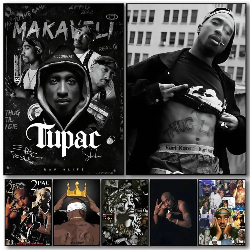 Black and white collage poster featuring tupac shakur 2pac and the notorious b.i.g for home bedroom living room decor