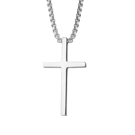 Silver minimalist cross pendant on a matching titanium steel chain hip hop trend necklace for men street jewelry