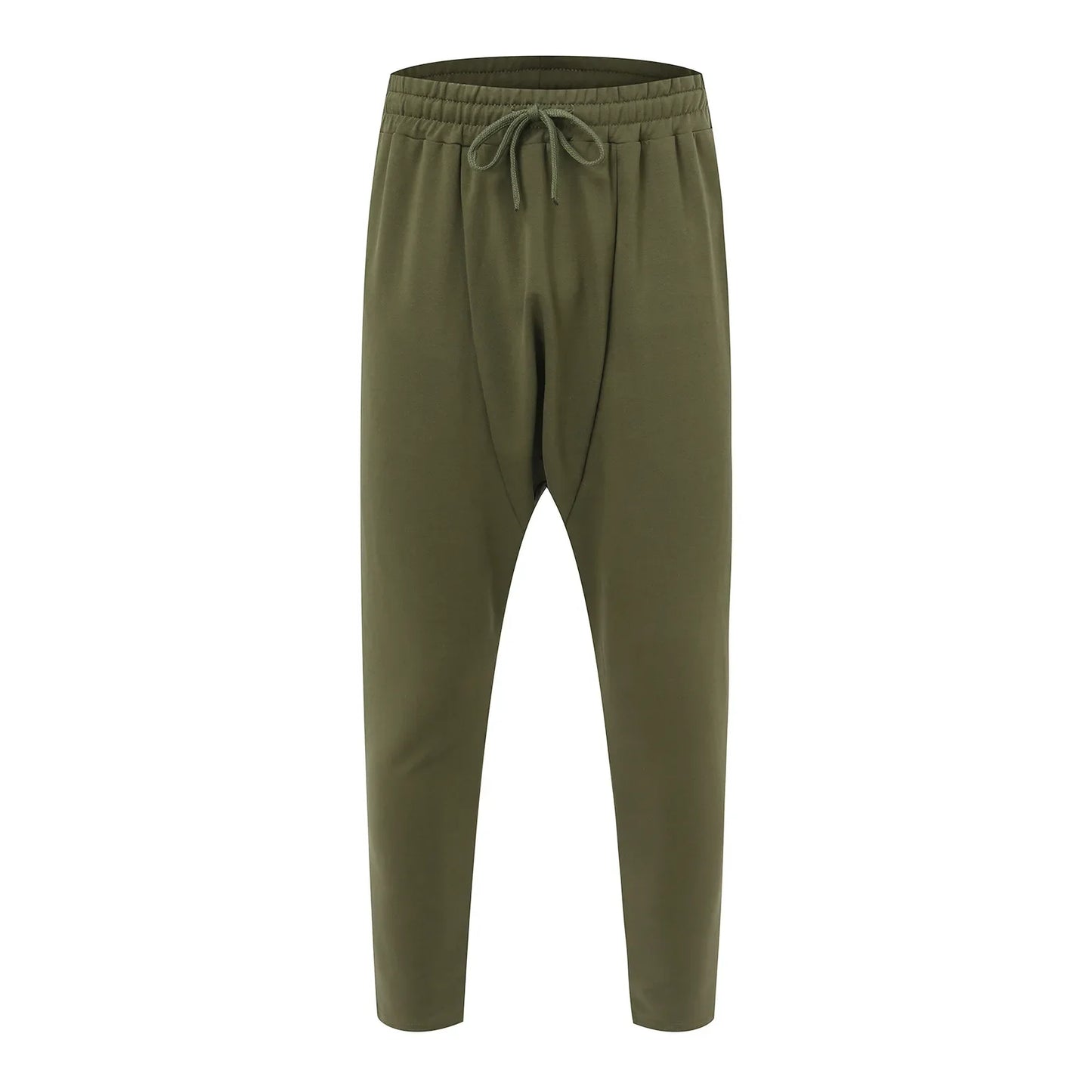 Olive green hip hop trend loose solid drawstring pants with relaxed tapered fit for street sports and casual wear