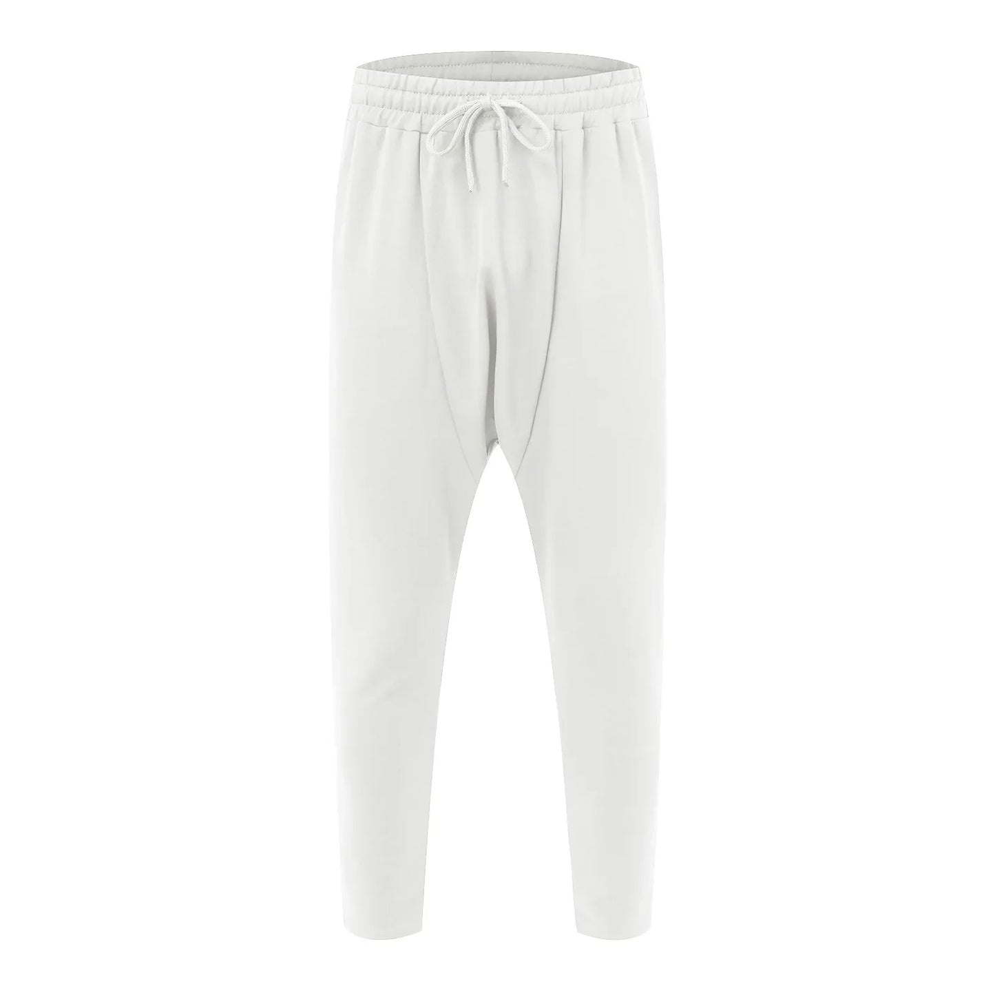 White drawstring joggers with sleek tapered fit and soft fabric for hip hop trend loose solid streetwear style