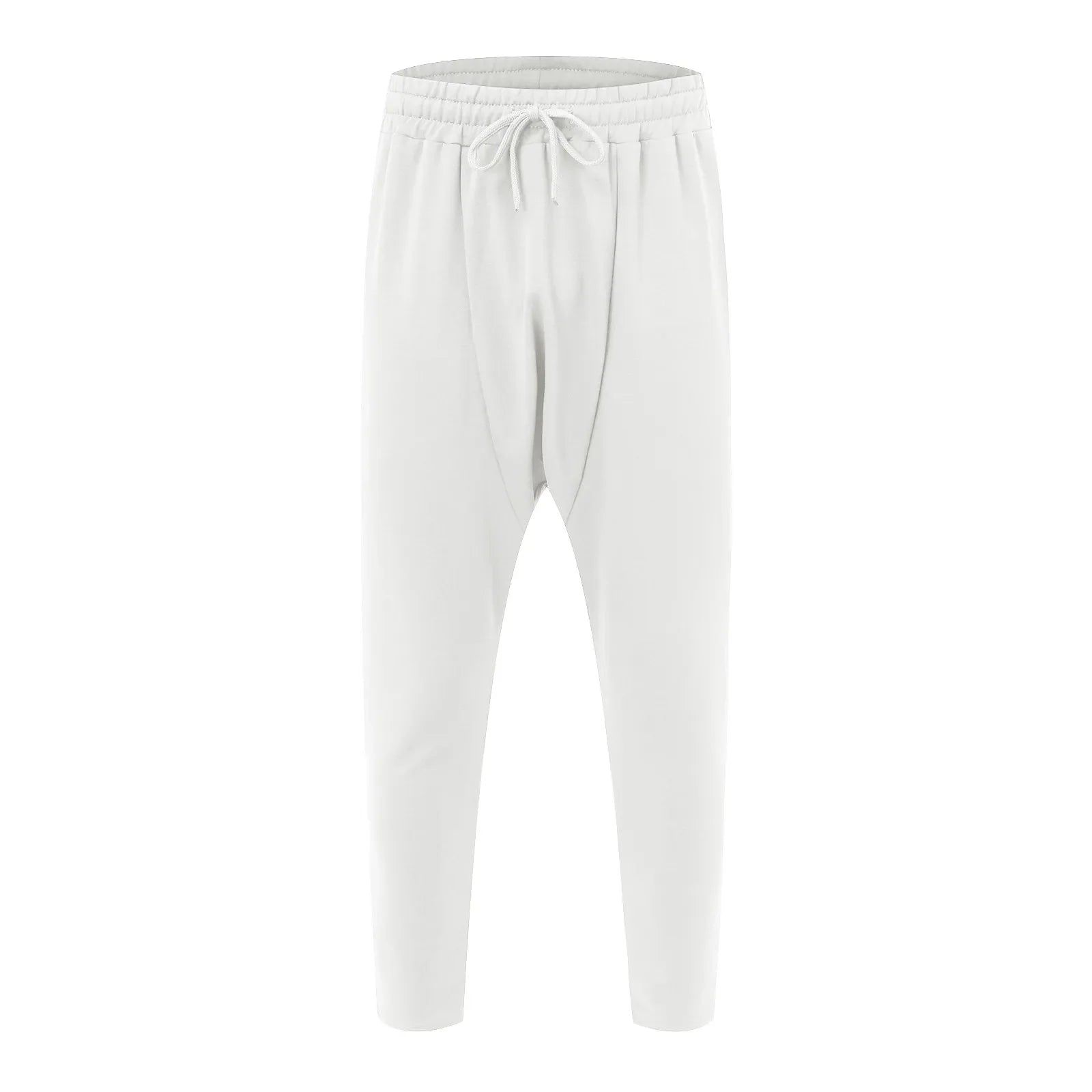 White drawstring joggers with sleek tapered fit and soft fabric for hip hop trend loose solid streetwear style