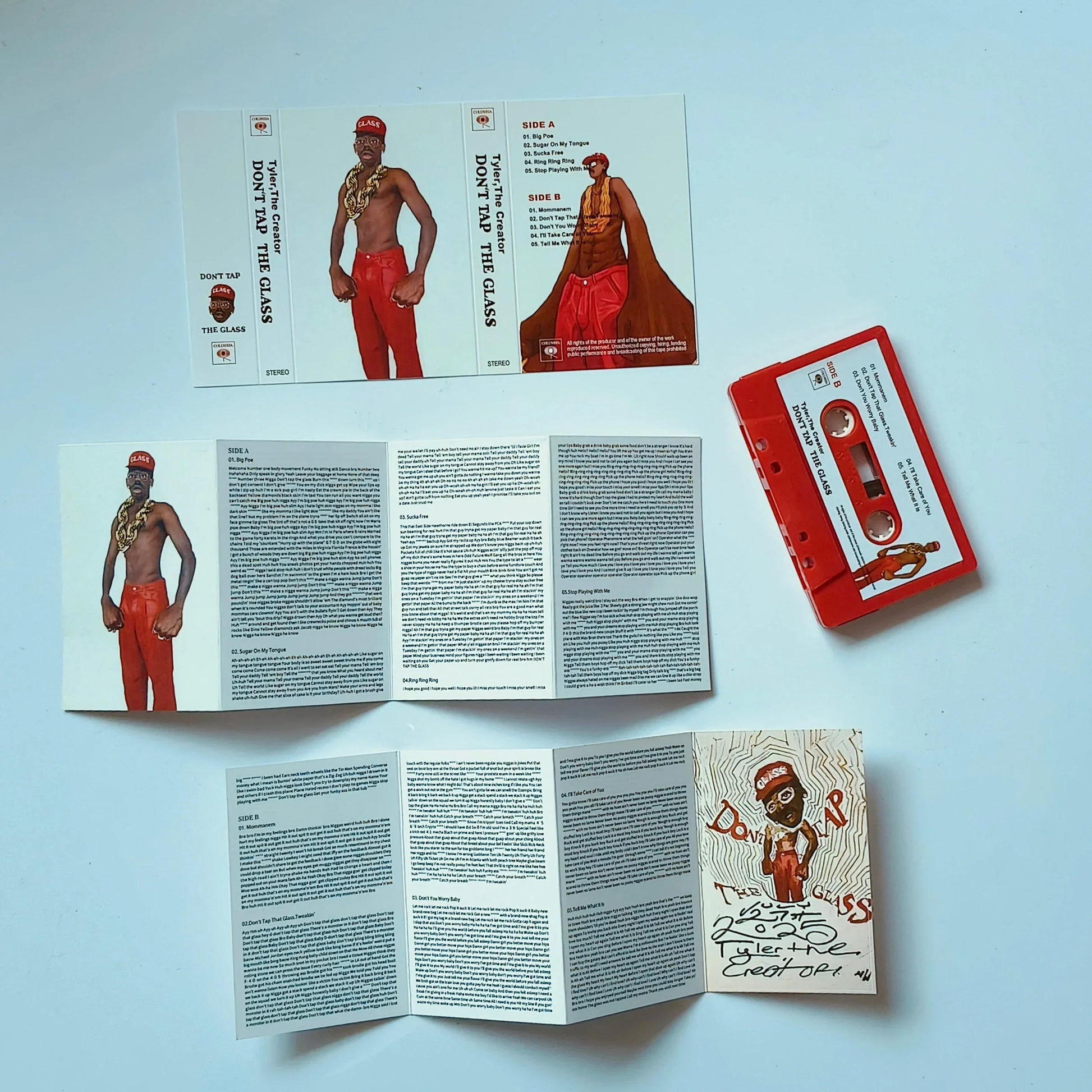 Red hip hop tyler cassette tape featuring a cartoon person with sunglasses and microphone for poe cassettes cosplay recorder walkman car use