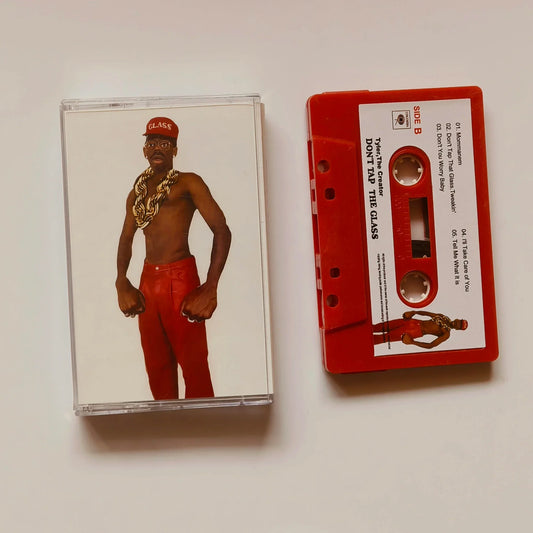 Red hip hop tyler cassette tape with white label and clear case featuring poe cassettes cosplay man for recorder walkman car use