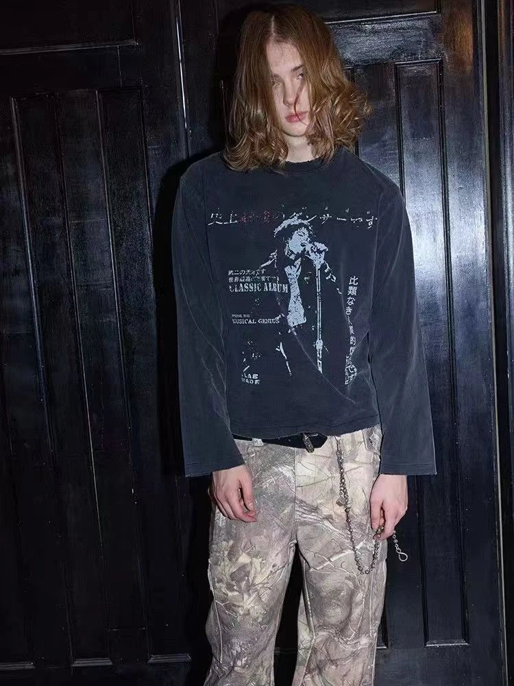Black long-sleeved velvet hoodie with hip hop vintage letter print y2k and streetwear harajuku gothic graphic design