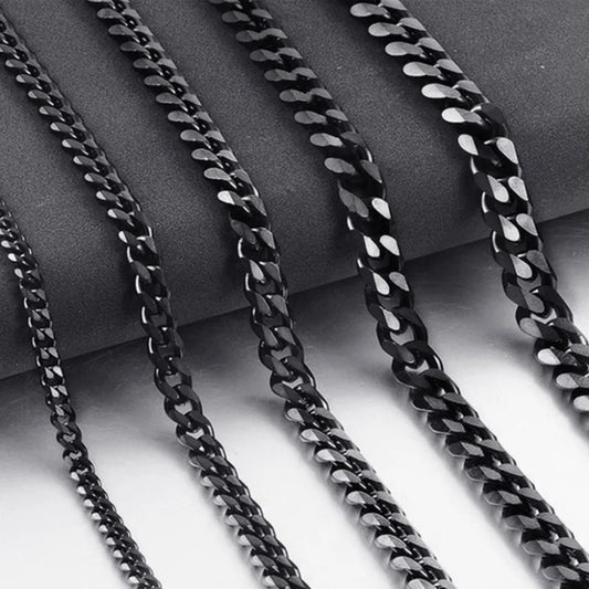 Black stainless steel 9mm cuban link curb chain necklace with polished finish for men basic hip hop jewelry