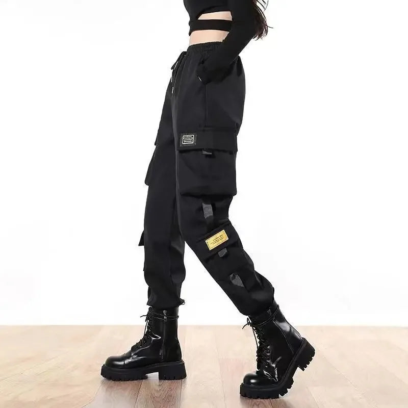 Black cargo pants joggers with multiple pockets and drawstring waist casual korean harem style trousers 5xl