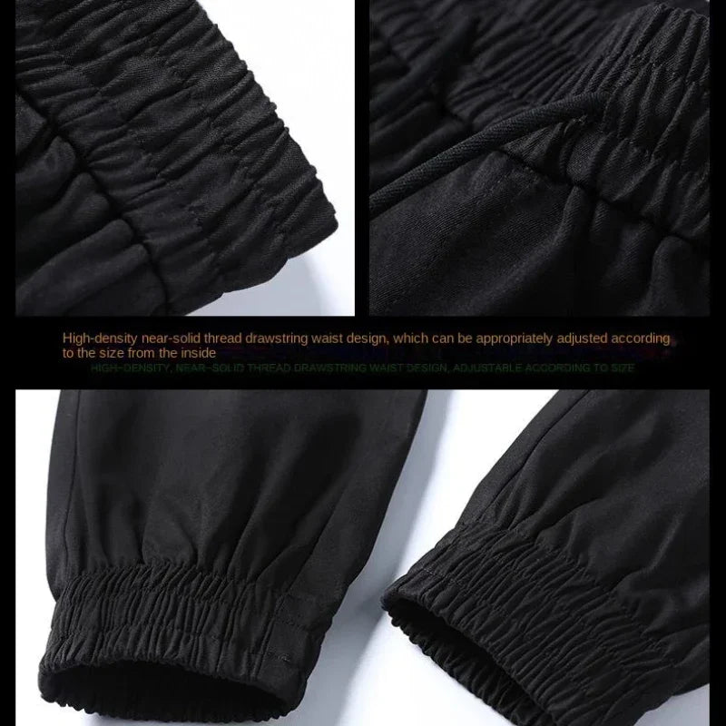 Black joggers casual korean harem pants with a high-density thread drawstring and multiple pockets trousers design