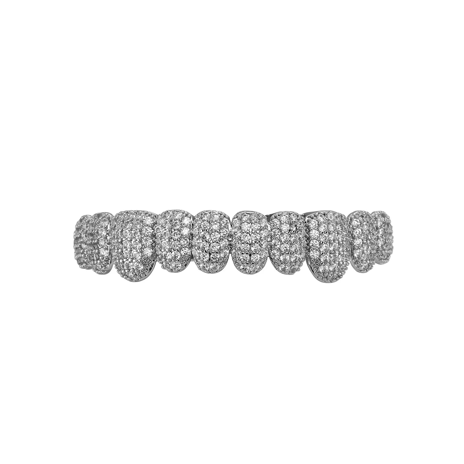 A sparkling silver rapper 14k gold plated stones teeth grillz with clear zircon tooth caps for mouth jewelry