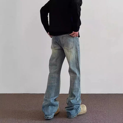 Light-wash denim hiphop bootcut jeans with flared legs and subtle fading high street lightning classic high quality pants