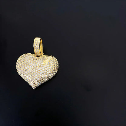 Gold heart-shaped zircon heart pendant 14k gold plated with dense cubic zirconia pavé hiphop iced bling jewelry