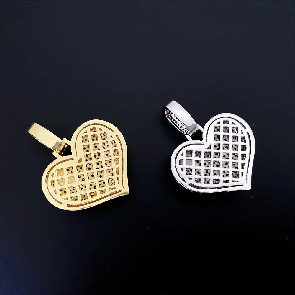 Gold plated gold and silver heart pendants with cubic zirconia crystals and chain 24in hiphop iced bling jewelry