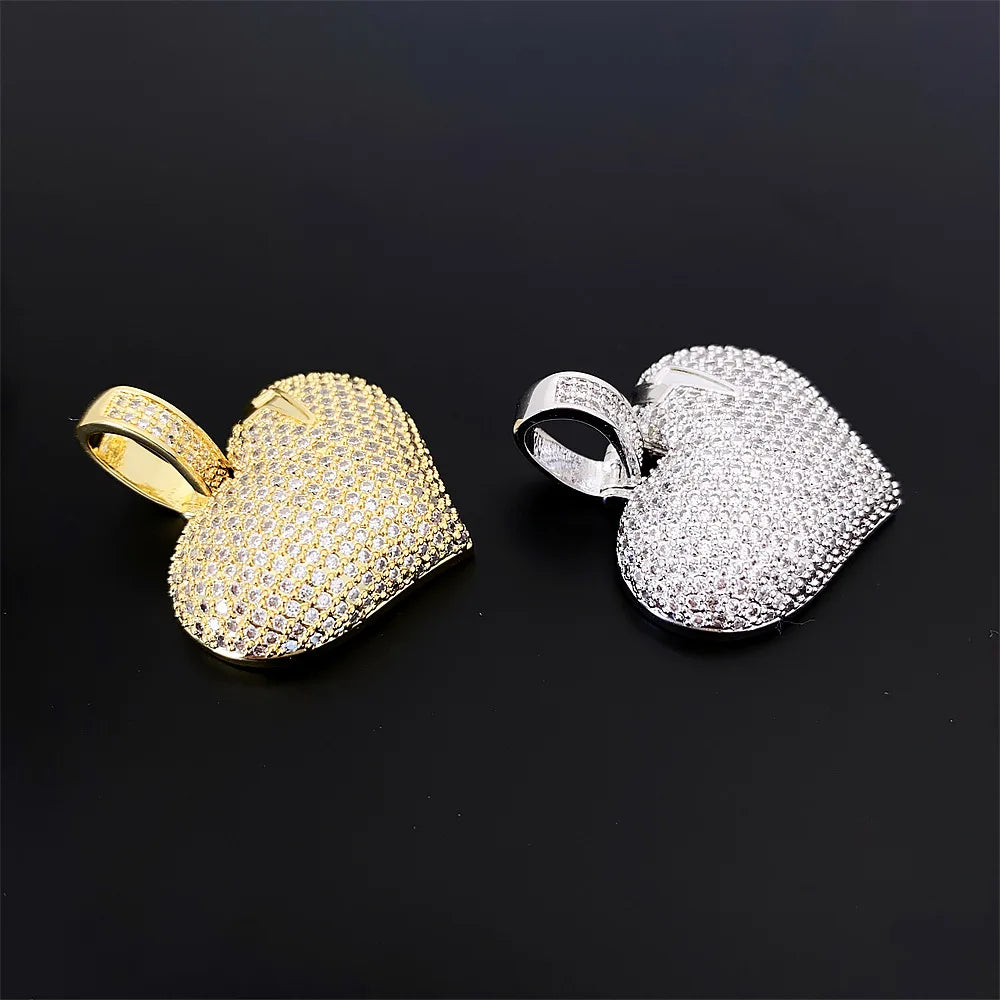Gold and silver hiphop iced bling zircon heart pendant 14k gold plated with sparkling cubic zirconia stones