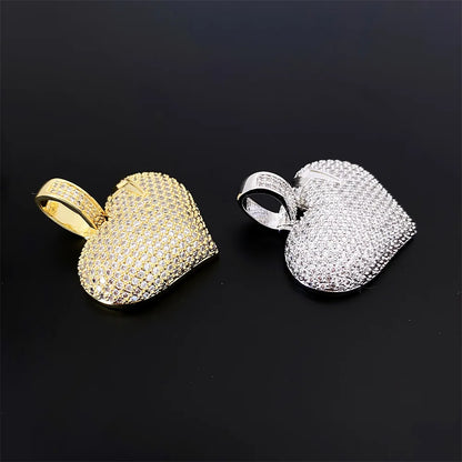 Gold plated hiphop iced bling heart pendant and silver cubic zirconia charm with chain 24in for rapper jewelry