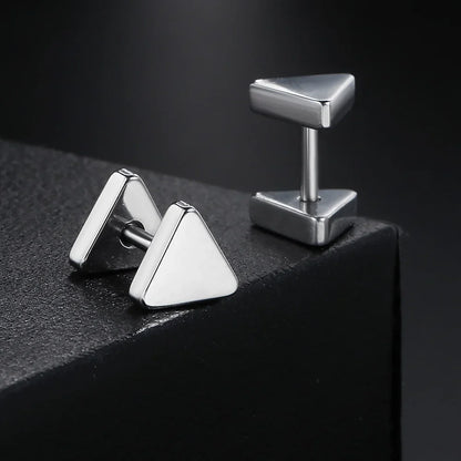 Silver triangular cufflinks with sleek polished finish and minimalist design for hiphop simple style geometry stud earrings