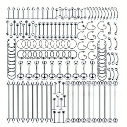 A collection of hiphop stainless steel nose ring septum and horseshoe body jewelry in various shapes for men and women