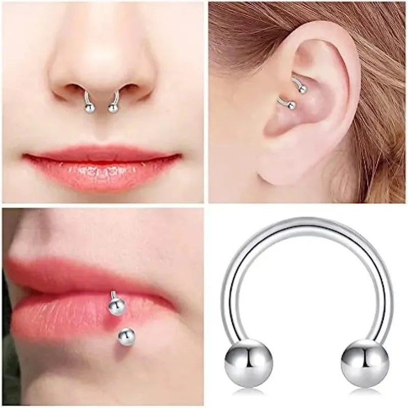 Silver hiphop stainless steel nose ring septum hoop with spherical ball ends horseshoe body jewelry for men and women