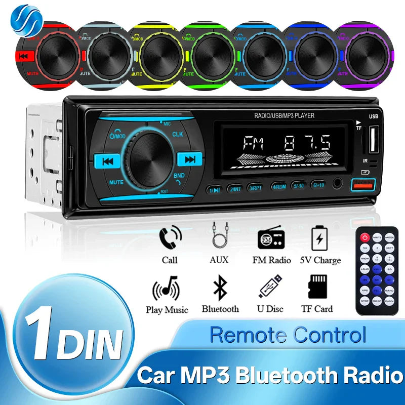 Black and blue hippcron car radio 1din stereo player digital bluetooth with usb aux fm radio and remote control
