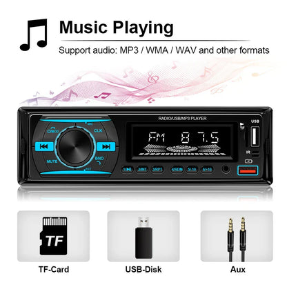 Black hippcron car radio 1din stereo player digital bluetooth with fm 87.5 display usb tf card aux inputs for music playback