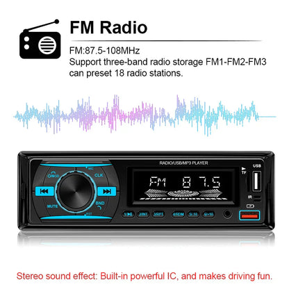 Black hippcron car radio 1din stereo player digital bluetooth with blue illuminated buttons and usb tf slots displaying fm 87.5