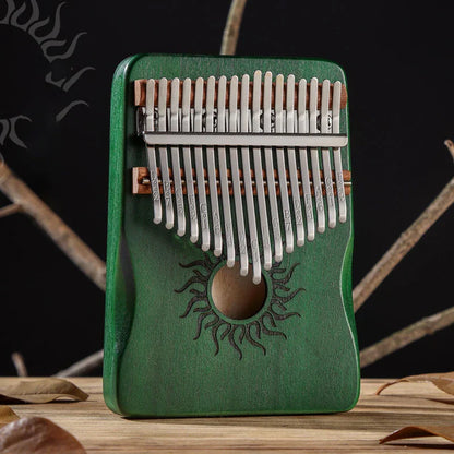 Green hluru key kalimba finger piano with silver metal tines sun-engraved on piano solid maple wood for beginners