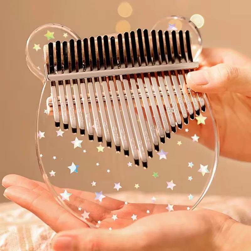Clear acrylic crystal acrylic kalimba with star-shaped glitter decals and bear ear handles key thumb piano for children