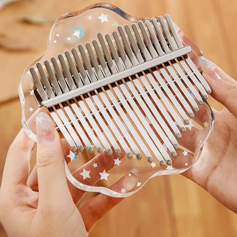Hluru key thumb piano crystal acrylic kalimba with transparent cloud shape and white blue star design for child keyboard instrument