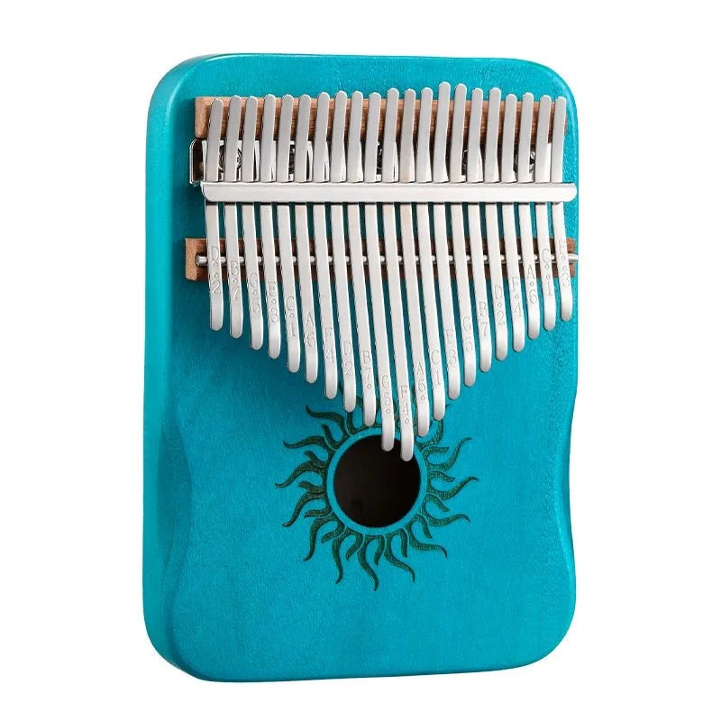 Turquoise hluru kalimba finger piano with silver tines and sun etching thumb piano keyboard for beginner music lover gifts