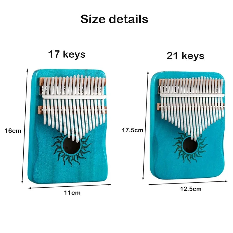 Turquoise hluru kalimba finger piano with 17 keys and sun motif ideal for beginner music lover thumb piano keyboard