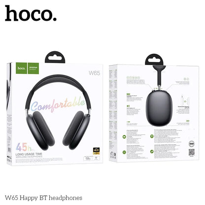 Black hoco w65 wireless Bluetooth 5.4 headphones with soft earcups big earphones hifi for sport gaming use