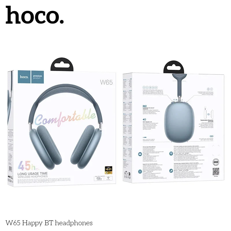Hoco w65 new bluetooth 5.4 big earphones hifi in matte gray with soft earcups and adjustable headband for sport gaming use