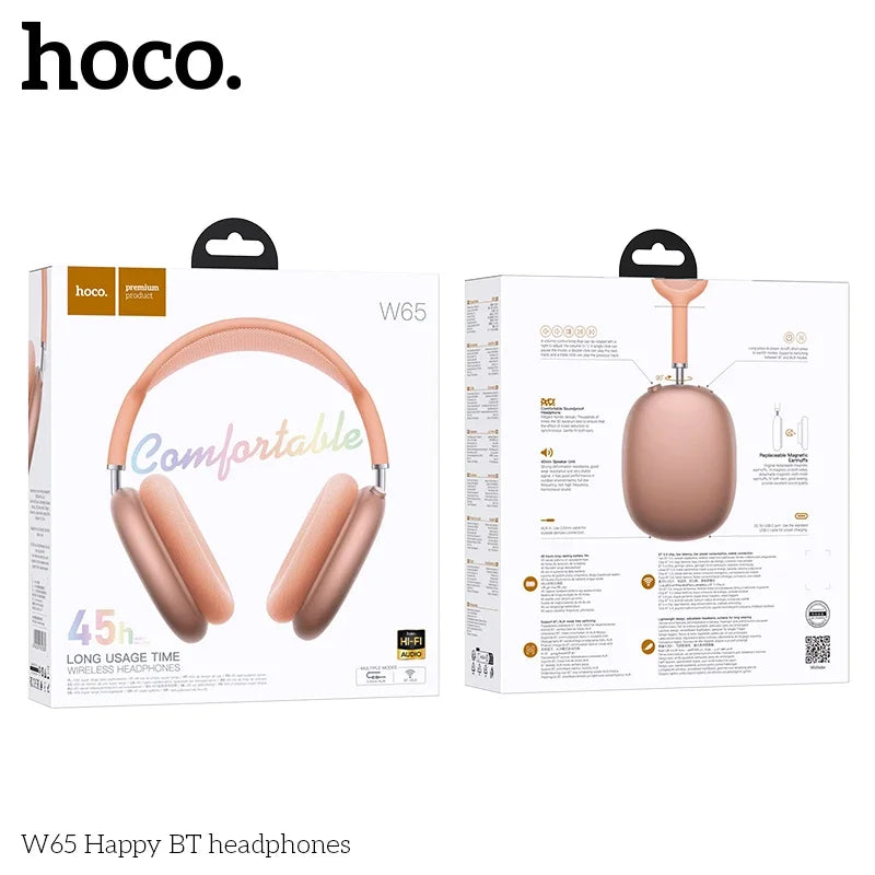 Rose gold hoco w65 wireless over ear big earphones hifi with soft padded earcups for sport gaming headsets use