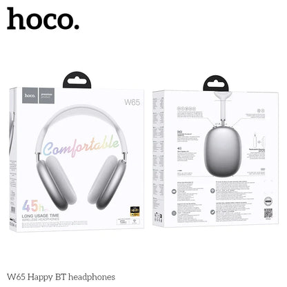 White and silver hoco w65 wireless big earphones hifi audio sport gaming headsets with bluetooth 5.4 and mic