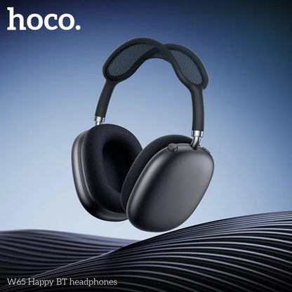 Black hoco w65 new bluetooth 5.4 big earphones hifi with sleek matte earcups and mesh headband for sport gaming use