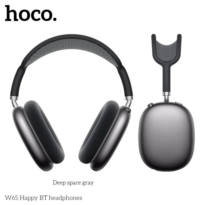 Deep space gray hoco w65 bluetooth 5.4 big earphones hifi with matte earcups and matching charging case for sport gaming headsets