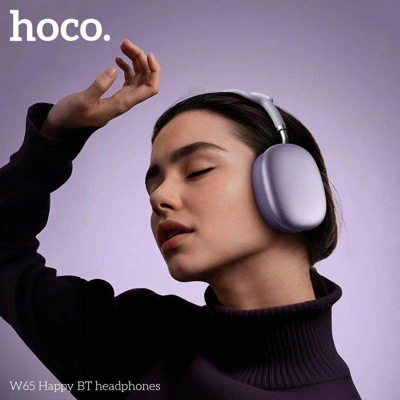 Lavender hoco w65 over ear wireless headphones with soft-touch finish big earphones hifi for sport gaming use