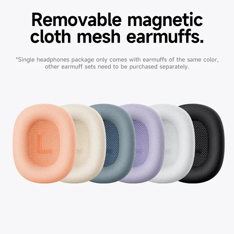 Hoco W65 big earphones hifi audio with removable magnetic cloth mesh earmuffs in soft pastel breathable fabric for sport gaming headsets