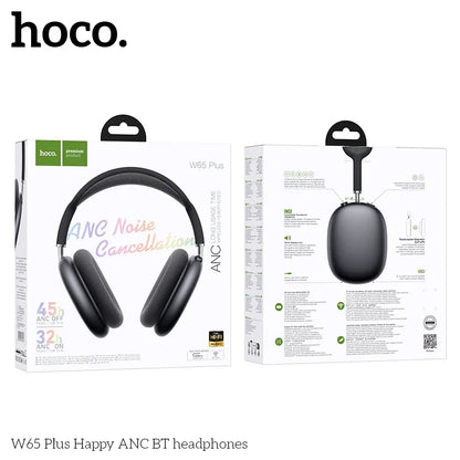 Black hoco w65 plus noise reduction bluetooth wireless big earphone headphones with sleek over ear matte finish design