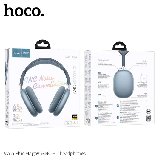 Gray hoco w65 plus wireless big earphone with noise reduction bluetooth and soft earcups for hifi sound and sports use