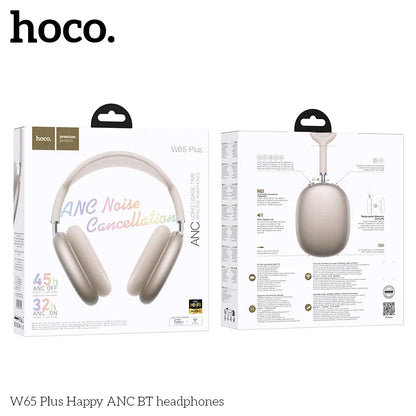 Hoco w65 plus noise reduction bluetooth wireless big earphone headphones in matte beige with soft earcups and adjustable headband