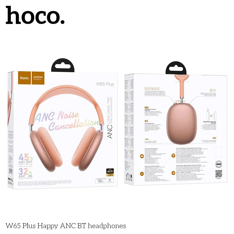 Rose gold hoco w65 plus wireless big earphone with noise reduction bluetooth and soft earcups in sleek minimalist design