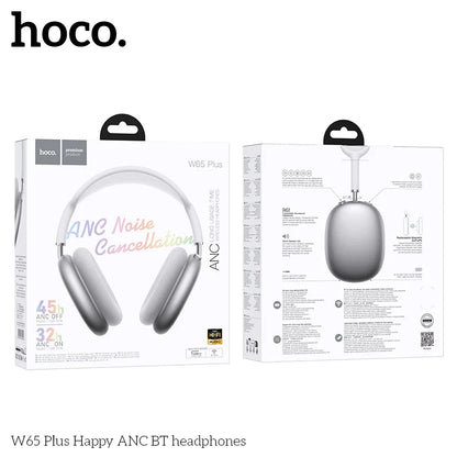 White and silver hoco w65 plus noise reduction bluetooth wireless big earphone with sleek modern over the ear design