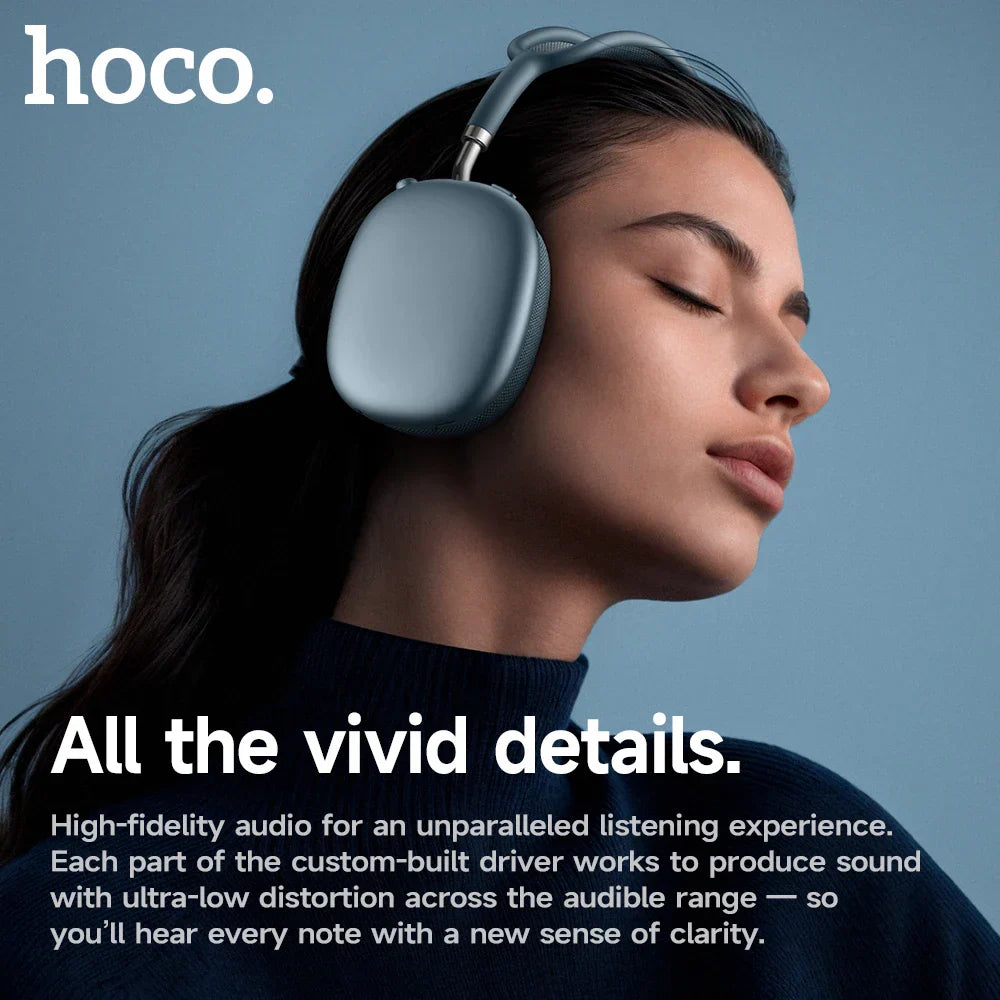 Light gray hoco w65 plus wireless big earphone with noise reduction bluetooth and soft-touch minimalist design