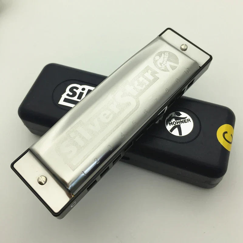 Silver hohner silver star blues harp key of c mouth organ sliver star gaita with polished metallic body and black ends
