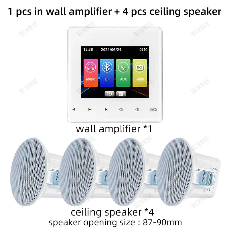White rectangular home audio wall amplifier with digital display and bluetooths wall amplifier for music panel hotel use