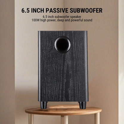 Black wood-grain finished 6.5 inch independent passive subwoofer speaker for home theater party with circular port and sturdy feet