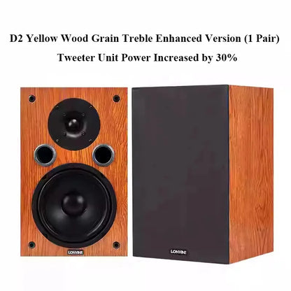 Pair of lonvine d2 passive speakers 100wx2 with yellow wood grain cabinets and 4-inch silk dome tweeter bookshelf speakers