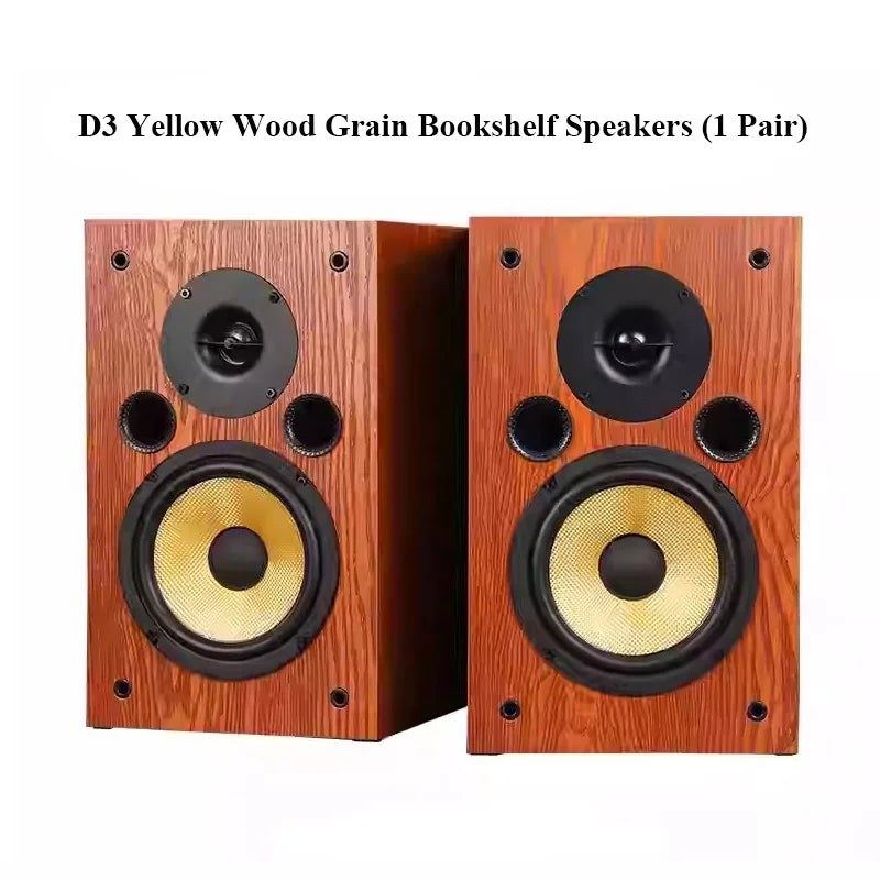 D3 yellow wood grain bookshelf speakers with gold woofers and black silk dome tweeter passive speakers 100wx2