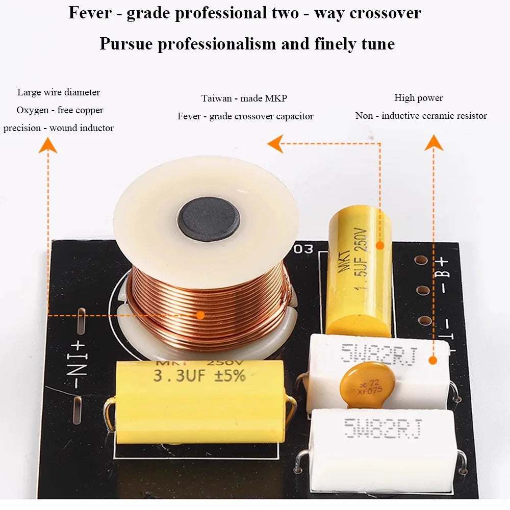 Fever-grade professional two-way crossover circuit board with mkp capacitors and oxygen-free copper wire for passive speakers 100wx2